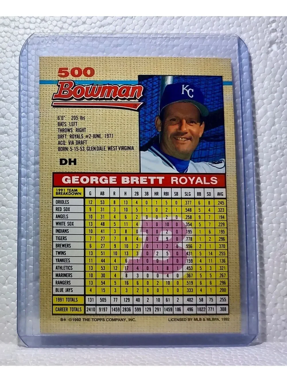 George Brett 1992 Topps Bowman MLB #500 Baseball Card Kansas City Royals